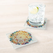Waterverf Mandala Glazen Onderzetter (Schuin)