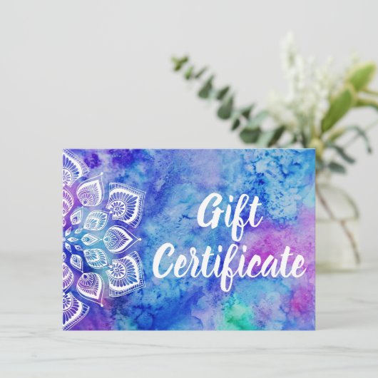 Waterverf Mandala Holistic Gift Certificate Kaart (Staand voorkant)