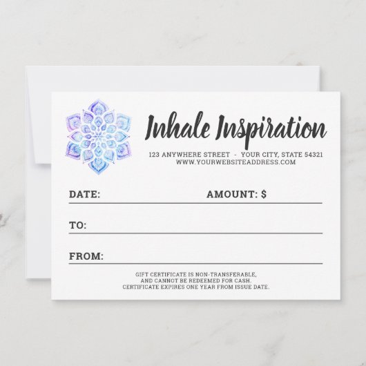 Waterverf Mandala Holistic Gift Certificate Kaart (Achterkant)