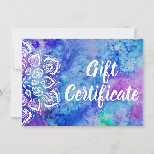 Waterverf Mandala Holistic Gift Certificate Kaart (Voorkant)