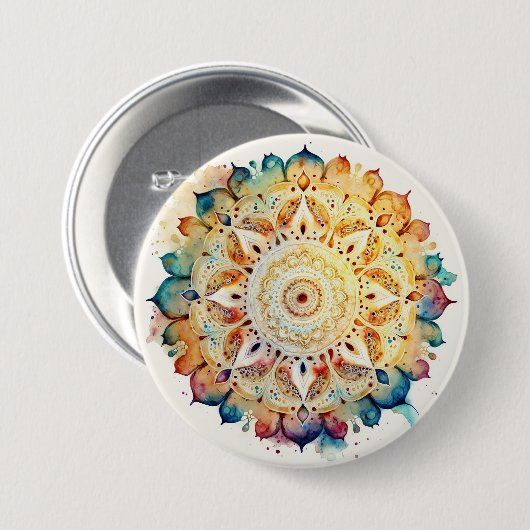 Waterverf Mandala Ronde Button 7,6 Cm (Voorkant /achterkant)