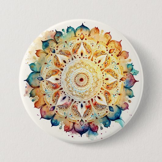 Waterverf Mandala Ronde Button 7,6 Cm (Voorkant)