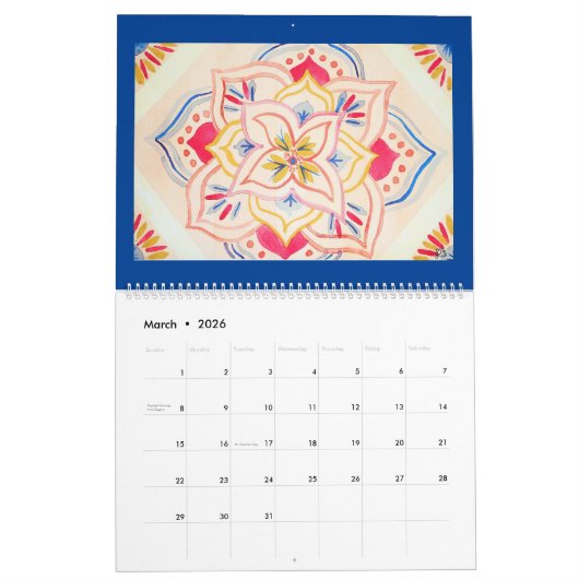 Waterverf Mandala Style Kalender (Mar 2026)