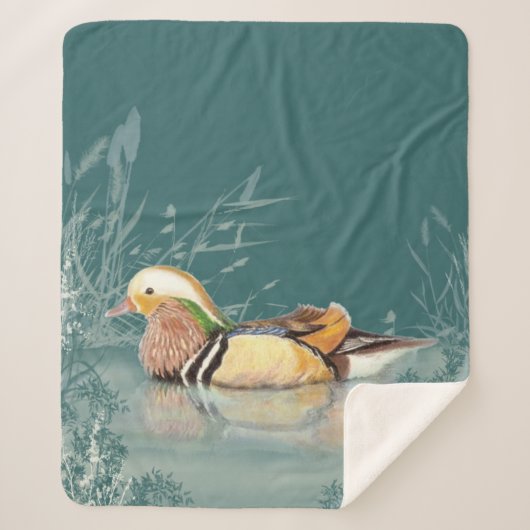 Waterverf Mandarin Duck Wildlife Natuur Art Sherpa Deken (Voorkant)
