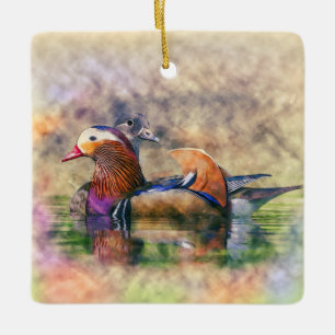 Waterverf Mandarin Ducks Feng Shui Symbol Keramisch Ornament