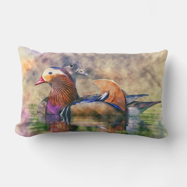 Waterverf Mandarin Ducks Feng Shui Symbol Kussen (Voorkant)