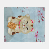 Waterverf Maneki-neko kat onder bloeiende sakura Fleece Deken (Voorkant (Horizontaal))