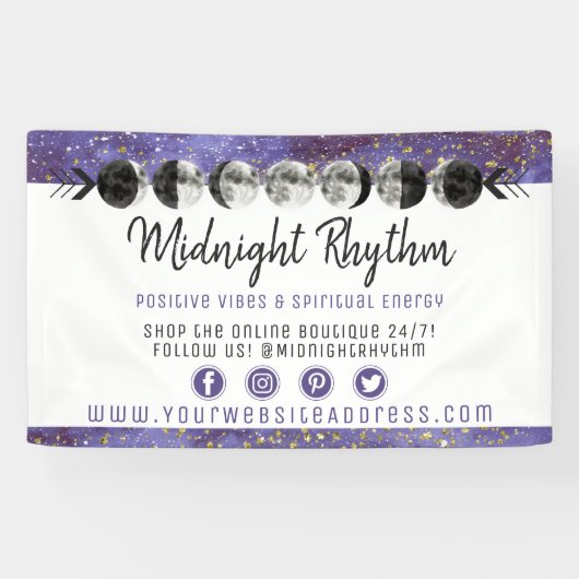 Waterverf manen maancyclus Galaxy Sky Energy Spandoek (Horizontaal)