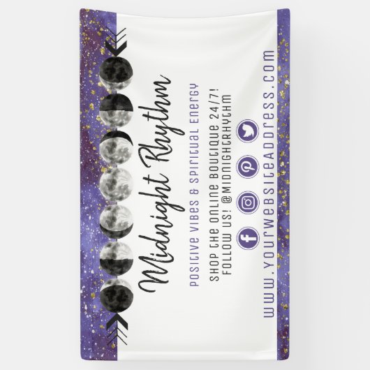 Waterverf manen maancyclus Galaxy Sky Energy Spandoek (Verticaal)