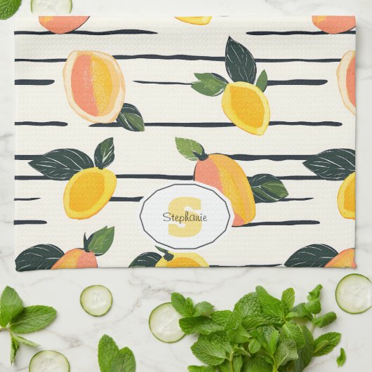 Waterverf mango met groene bladeren (2) theedoek (Gevouwen)