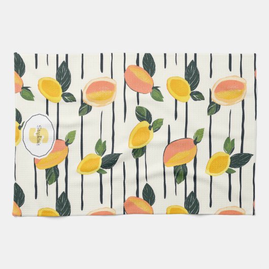 Waterverf mango met groene bladeren (2) theedoek (Horizontaal)