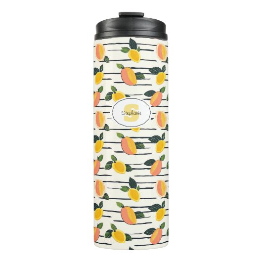 Waterverf mango met groene bladeren (2) thermosbeker (Voorkant)
