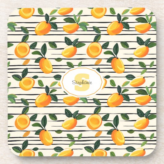 Waterverf mango met groene bladeren bier onderzetter (Voorkant)