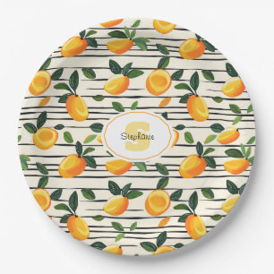 Waterverf mango met groene bladeren papieren bordje