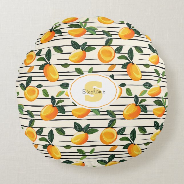 Waterverf mango met groene bladeren rond kussen (Voorkant)