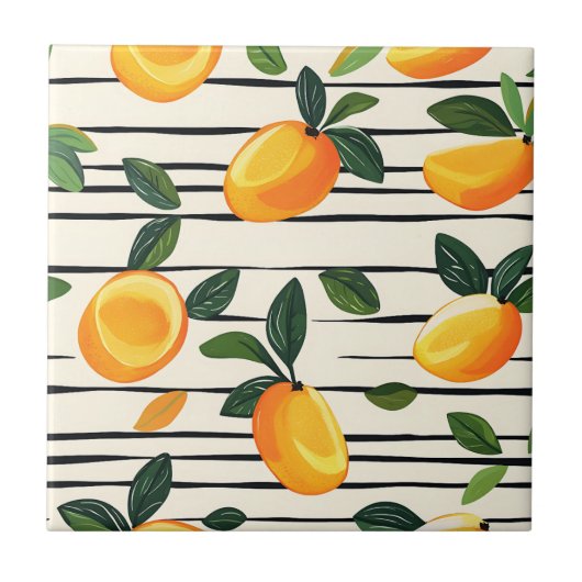 Waterverf mango met groene bladeren tegeltje (Voorkant)