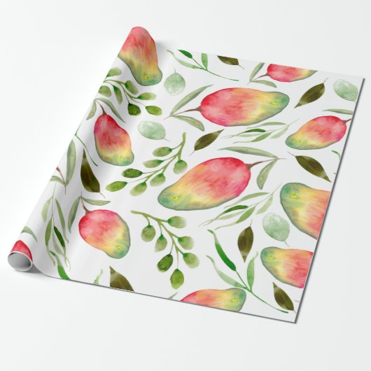 Waterverf Mango | Patroon | Vruchten Cadeaupapier (Uitgerold)