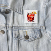 Waterverf Manhattan Cocktail Drink Vierkante Button 5,1 Cm (In situ)