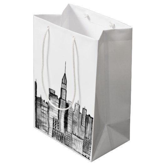 Waterverf Manhattan skyline in New York Medium Cadeauzakje (Achterkant Gekanteld)