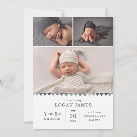 Waterverf Manuscript Triangle Garland Collage Birt Aankondiging (Achterkant)