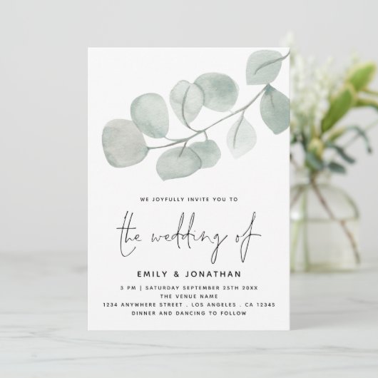 Waterverf Manuscript Weddenschap met Artsy Eucalyp Kaart (Staand voorkant)