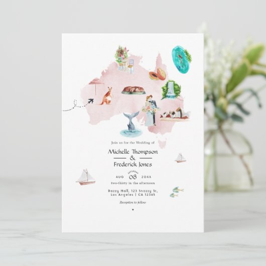 Waterverf Map Australië Destination Wedding Kaart (Staand voorkant)