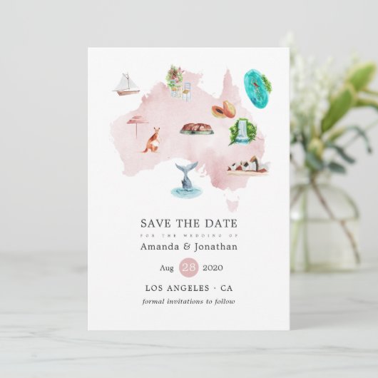 Waterverf Map Australië Destination Wedding Save The Date (Staand voorkant)