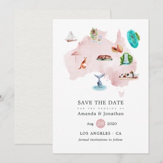 Waterverf Map Australië Destination Wedding Save The Date (Voorkant / Achterkant)