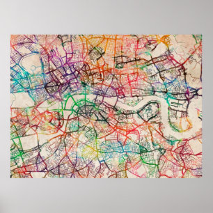 Waterverf Map of London Poster