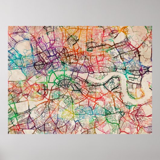 Waterverf Map of London Poster (Voorkant)