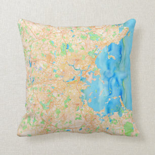 Waterverf Map van Boston Pillow Kussen
