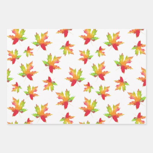 Waterverf Maple Leaf Patronen Wrapping 3 Inpakpapier Vel (Voorkant)