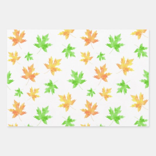 Waterverf Maple Leaf Pattern Inpakpapier Vel (Voorkant 2)