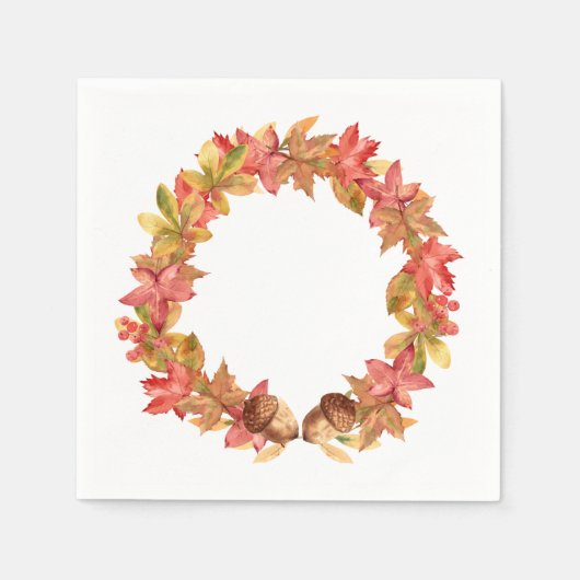 Waterverf Maple Leaves, Acorns, Berries Servet (Voorkant)