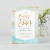 Waterverf Marble Baby Shower Uitnodiging (Staand voorkant)