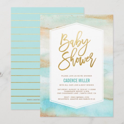 Waterverf Marble Baby Shower Uitnodiging (Voorkant / Achterkant)