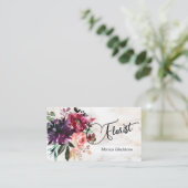 Waterverf Marble Burgundy Floral Visitekaartje (Staand voorkant)