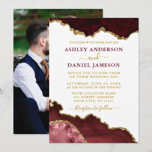 Waterverf Marble Geode Wedding Burgundy Foto Kaart