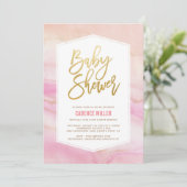 Waterverf Marble Girl Baby shower Uitnodiging (Staand voorkant)