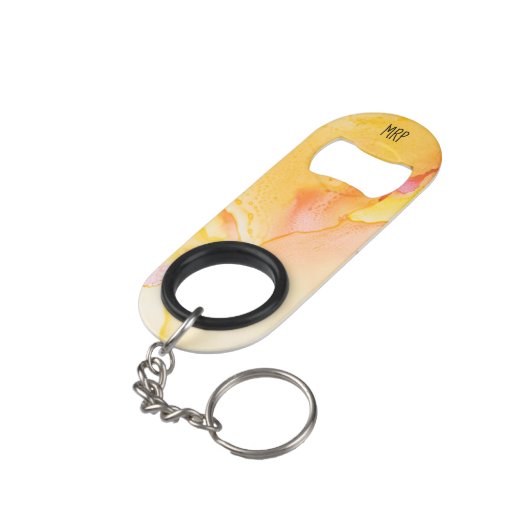 *~* Waterverf Marble Oranje Yellow Gold Fuchsia Mini Flessenopener (Achterkant Gekanteld)