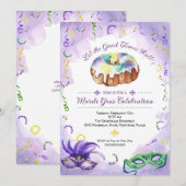 Waterverf Mardi Gras, Fat Tuesday Party Kaart (Voorkant / Achterkant)