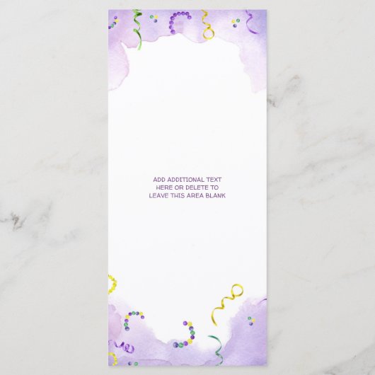 Waterverf Mardi Gras, Fat Tuesday Party Menu (Achterkant)