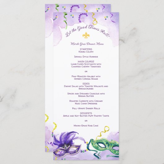 Waterverf Mardi Gras, Fat Tuesday Party Menu (Voorkant / Achterkant)