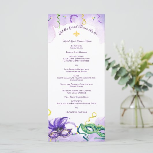 Waterverf Mardi Gras, Fat Tuesday Party Menu (Staand voorkant)