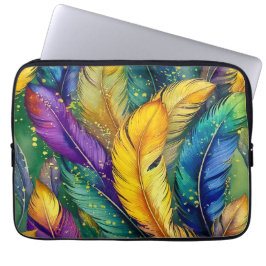 Waterverf Mardi Gras Feather naadloos patroon Laptop Sleeve