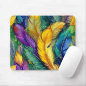 Waterverf Mardi Gras Feather naadloos patroon Muismat (Met muis)