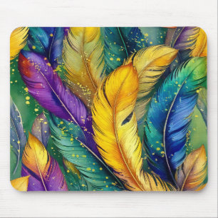 Waterverf Mardi Gras Feather naadloos patroon Muismat