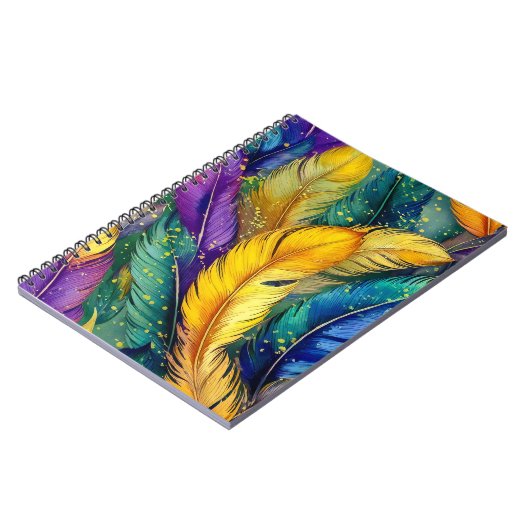 Waterverf Mardi Gras Feather naadloos patroon Notitieboek (Linkerzijde)