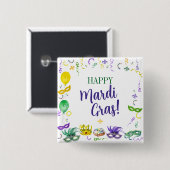 Waterverf Mardi Gras Feestobjecten Vierkante Button 5,1 Cm (Voorkant /achterkant)