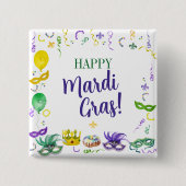 Waterverf Mardi Gras Feestobjecten Vierkante Button 5,1 Cm (Voorkant)